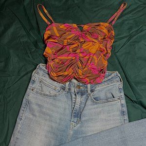 Urban Outfitters Ruched Flower Print Cami Top